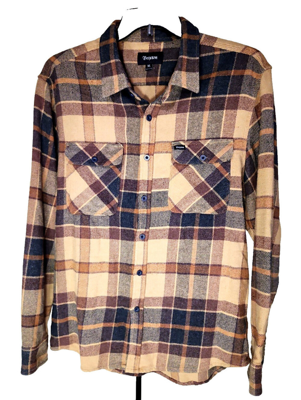 Brixton Mens XL Brown Flannel Button Shirt Over-layer Streetwear Fall Winter 249